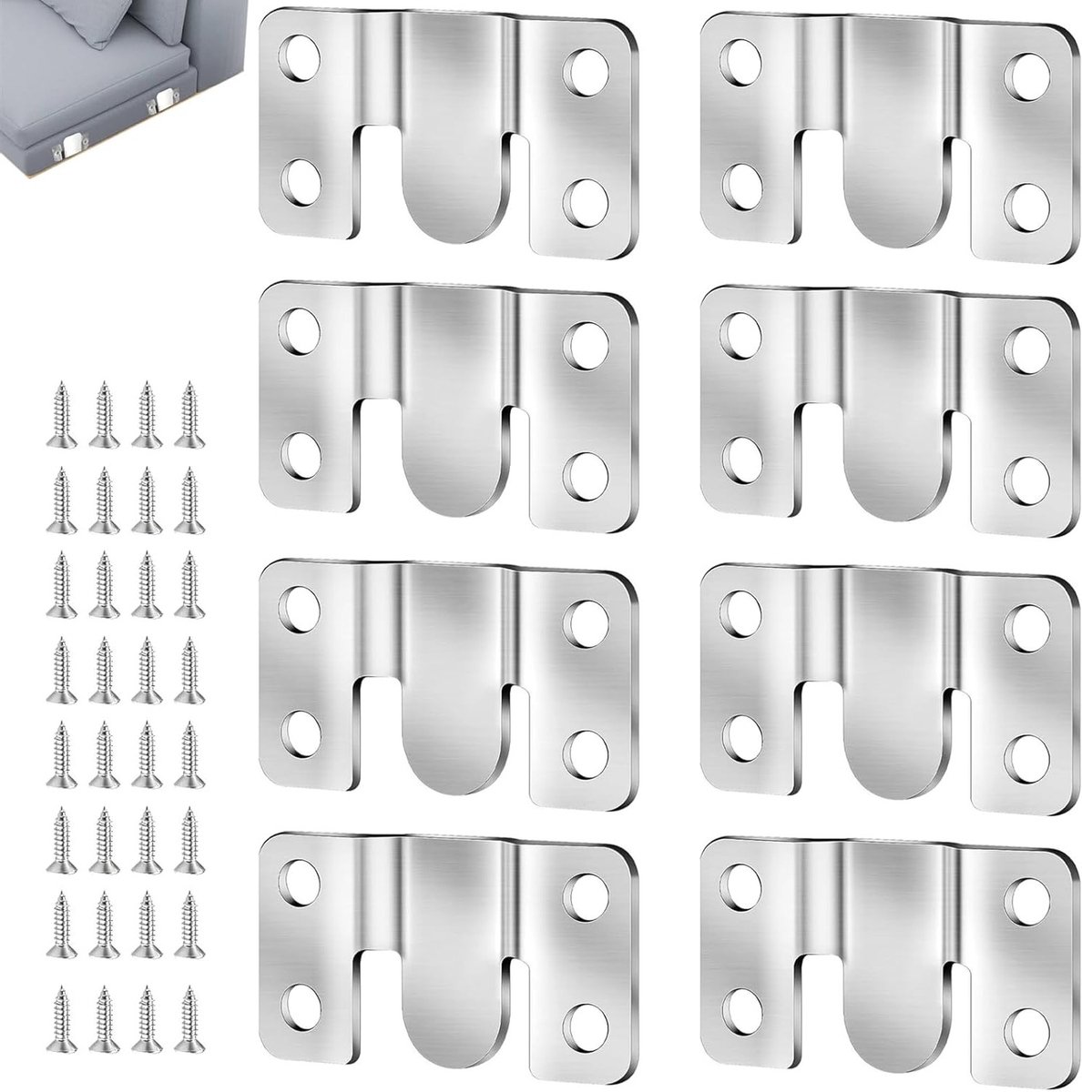 8-delige wandbeugel ophangsysteem met verzonken metalen haken 55x30mm zilver voor spiegels, schilderijen en meubels