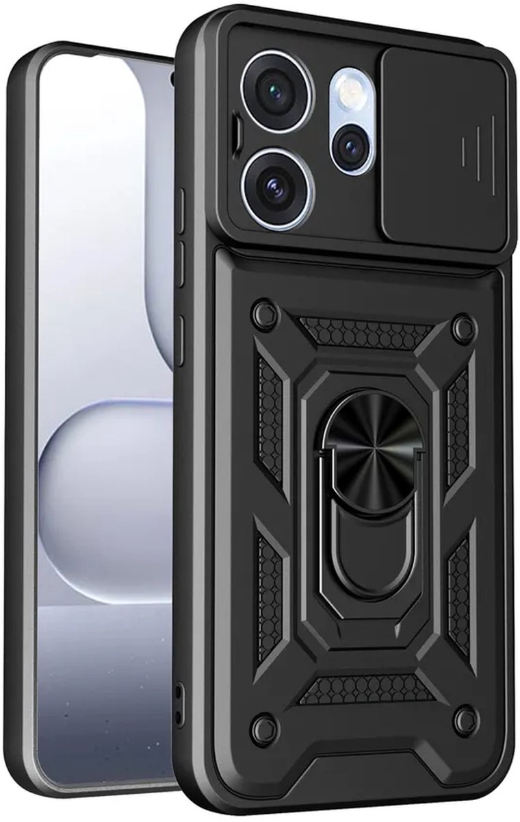 MobyDefend Hoesje - Geschikt voor Oppo Reno15 Pro - Pantsercase Met Draaibare Ring - Zwart