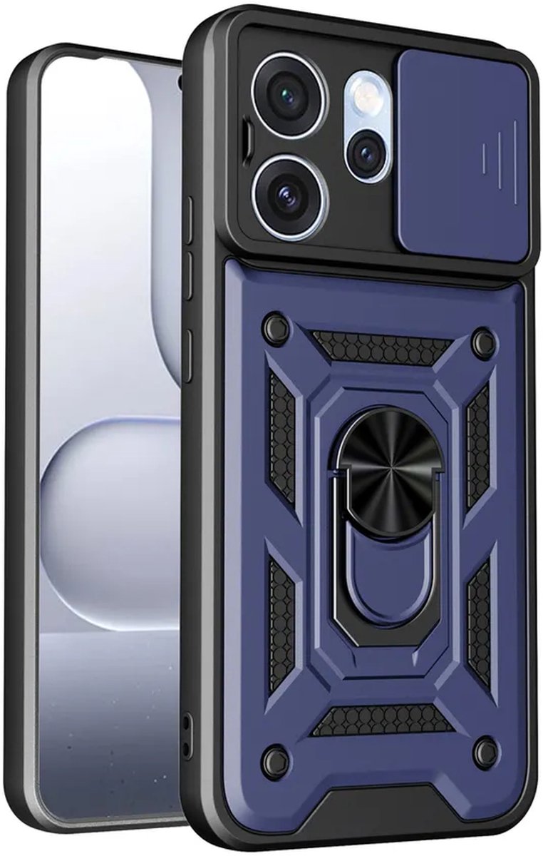 MobyDefend Hoesje - Geschikt voor Oppo Reno15 Pro - Pantsercase Met Draaibare Ring - Blauw
