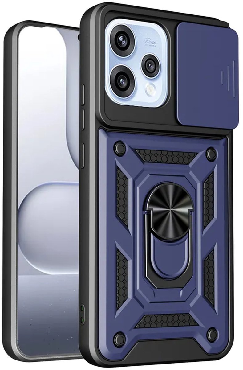 MobyDefend Hoesje - Geschikt voor Oppo Reno15 - Pantsercase Met Draaibare Ring - Blauw