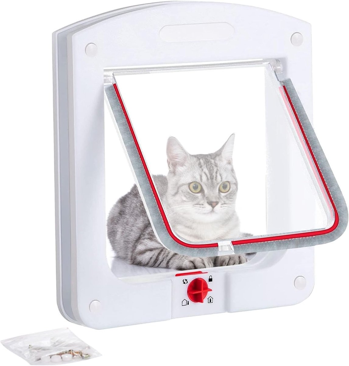 Innovatieve kattenluik met 4-weg magnetisch systeem, veilig toegang voor huisdieren, 24 x 20 x 3 cm