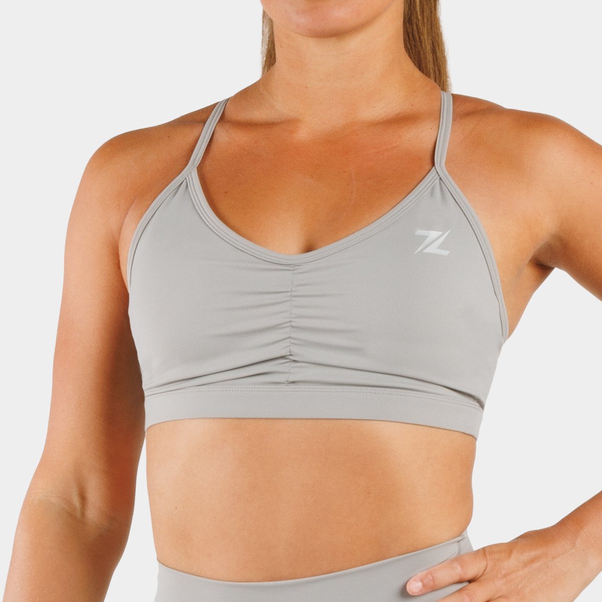 ZEUZ Dames Sport BH – Ruched Design – Fitness & Yoga - Lichtgrijs - M