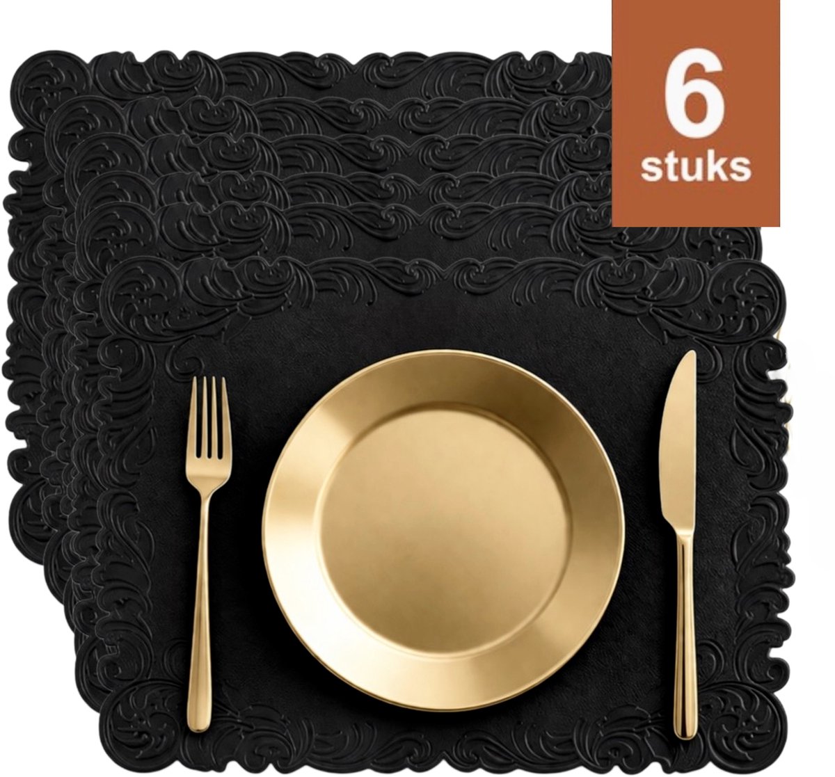 Cliste Lederlook Placemats Set van 6 – Antislip Placemat van Kunstleer - Waterafstotende Onderlegger - Onderzetter - 45 x 30 cm