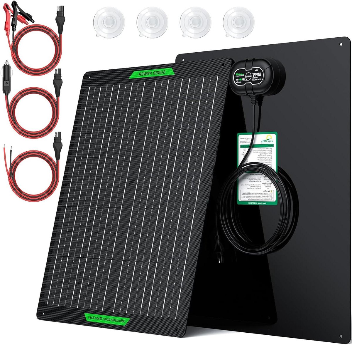 Zonne-acculader - Druppellader Panneel - Accu Onderhoud - MPPT Ultra-Smart Technologie - 50 Watt - Zwart
