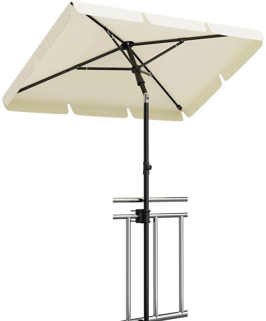 MK Zonnewering Balkon Zonnescherm 200x125 cm, UPF 50+ strandparasol, in hoogte verstelbaar van 145-225 cm, opvouwbaar op 45 cm. ° met deksel, bescherming tegen de zon