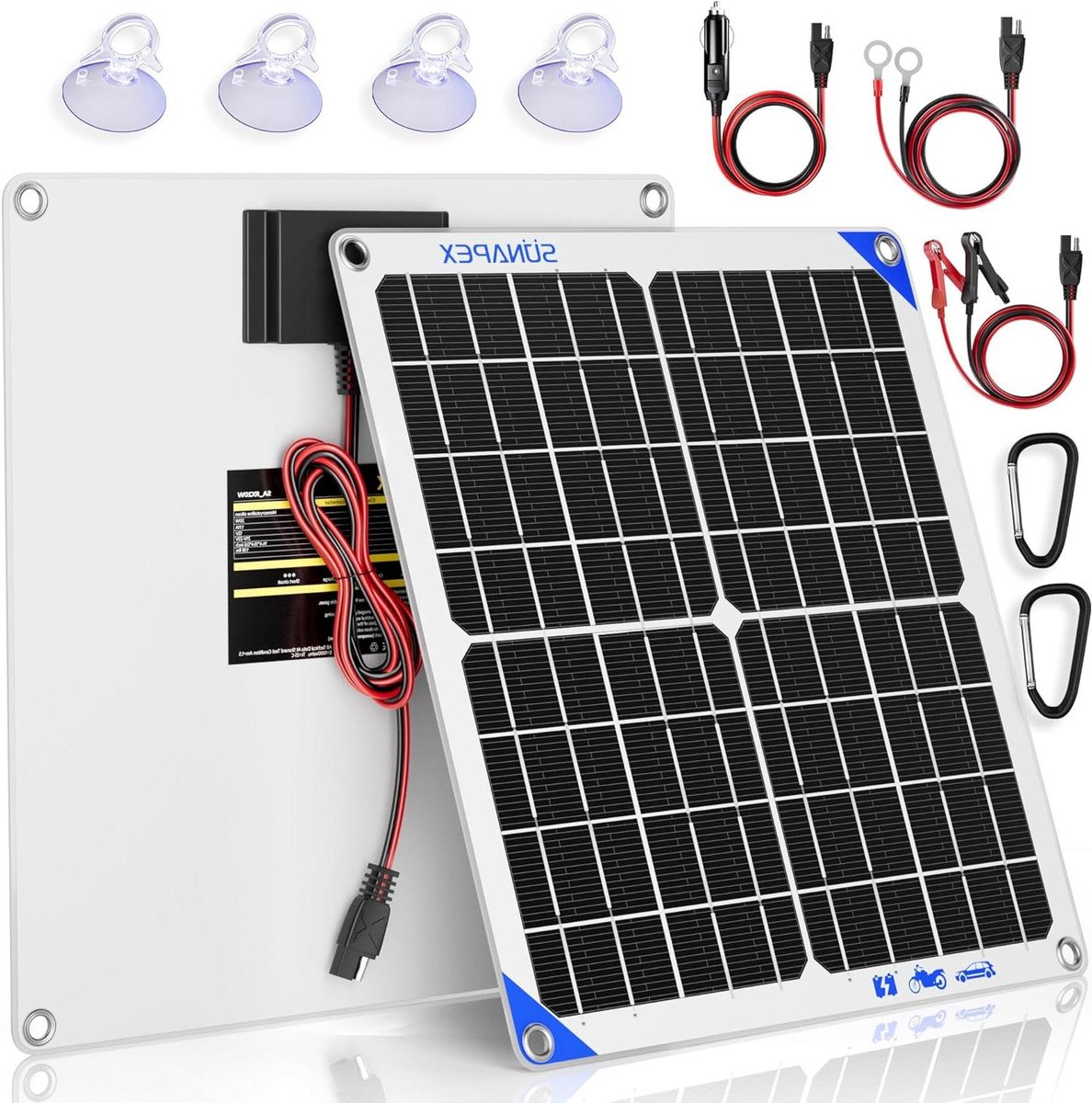 Zonnepaneel - Solar lader - Accu onderhouden - Ingebouwde slimme controller - 20 Watt - Zwart