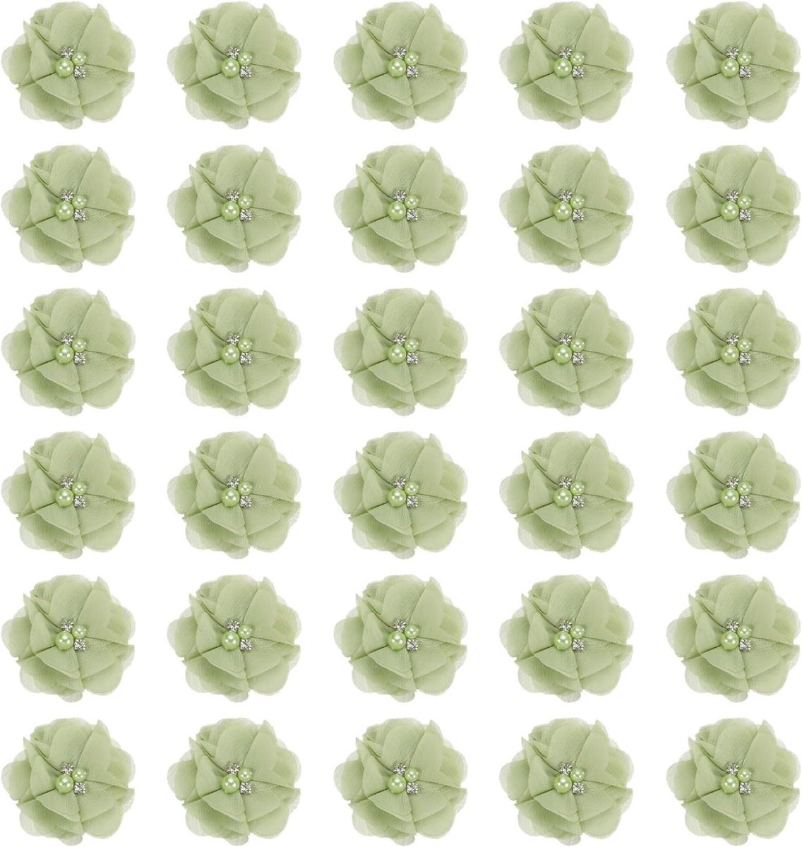 Chiffon Bloemen - Stof Applicaties - DIY Knutselen - Met Strass Parel - 6 cm - Groen