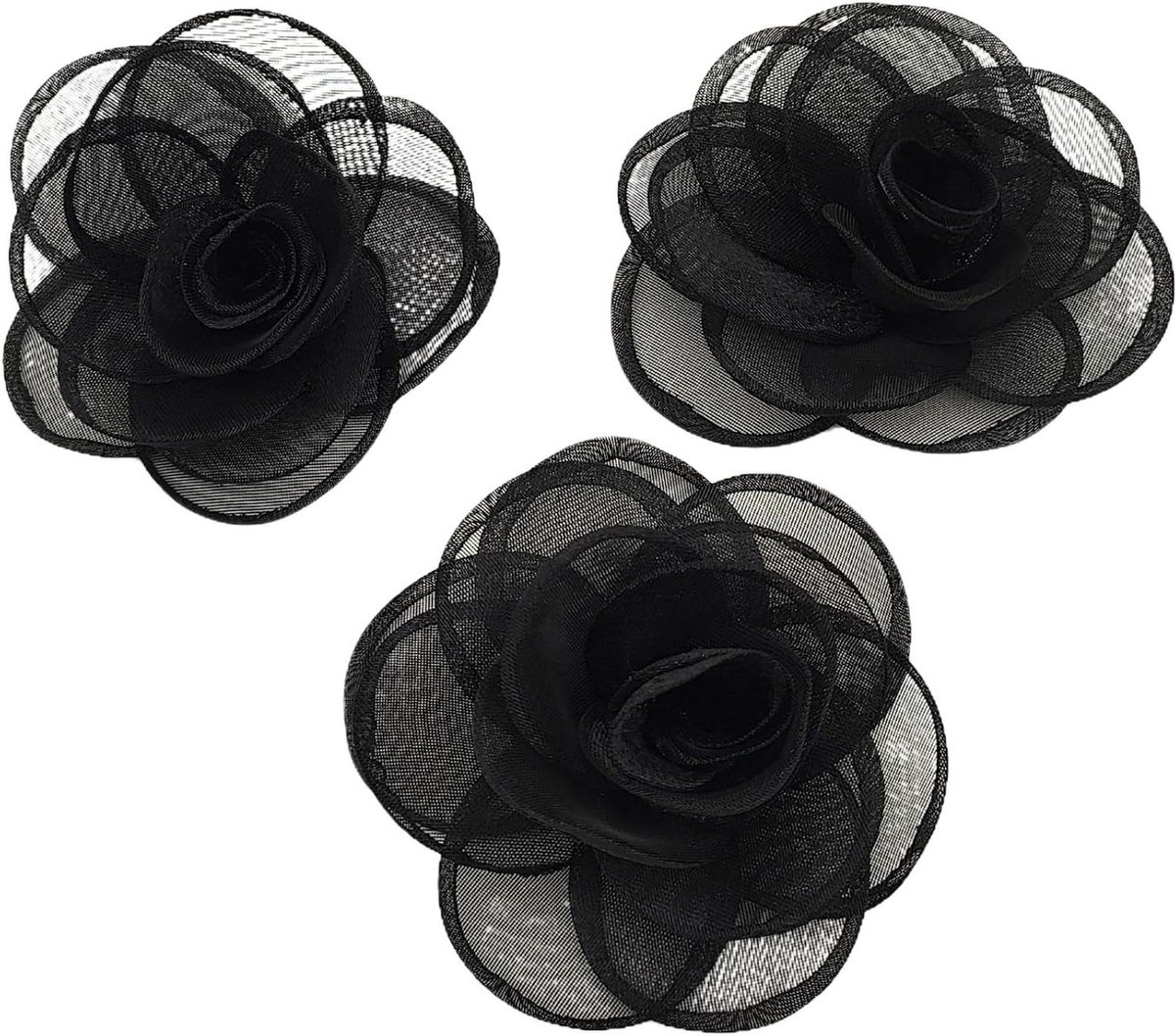 Chiffon Rozen Bloemen - Stoffen Applicaties Kant - Doe-het-zelf Ambacht - Geborduurd Kant Detail - 65 cm - Zwart