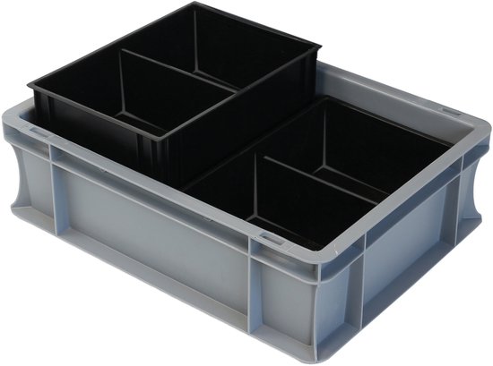 Alpac ProSort - Bac empilable avec 2 bacs de tri amovibles - 4 compartiments - 400 x 300 x 120 mm - Gris/Noir