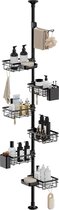 YONO Telescopisch Doucherek - Verstelbaar 76-305 cm - 6 Mandjes - Bevestigen Zonder Boren - Douche Rek Hoek - Zwart