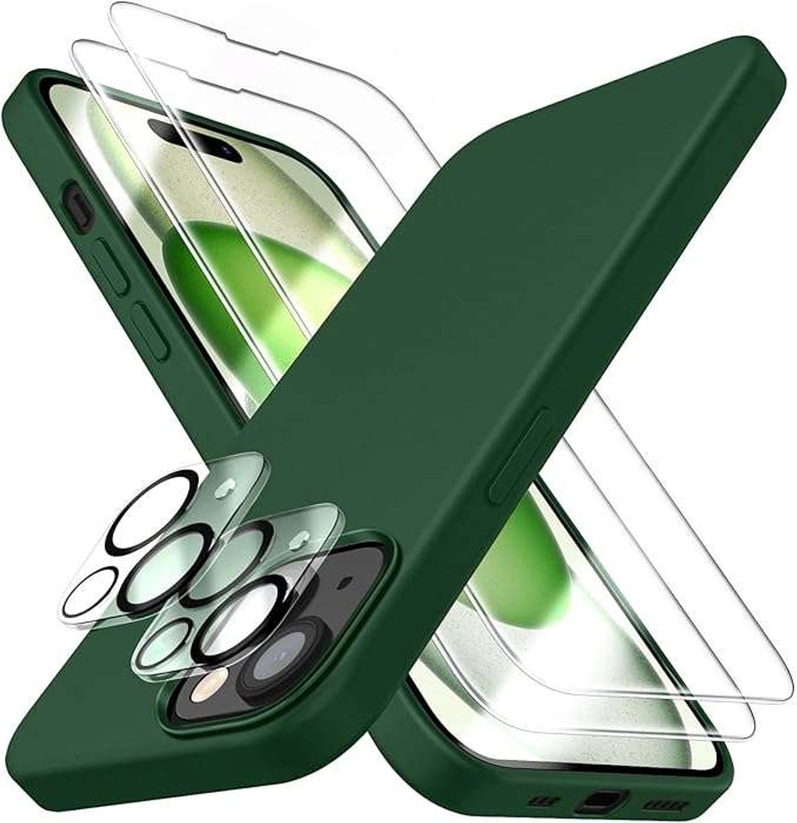 Dssairo - iPhone 15 Hoesje - Groen - Met Beschermfolie - Zelfklevende Coating