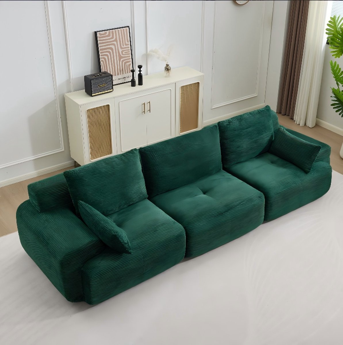 Multifunctionele Corduroy Slaapbank – Opvouwbaar met 2 Armleuningen – 3-in-1 Design – Geschikt voor 3 Personen – Flexibele Opstelling – Te Gebruiken als Logeerbed, Bank en Ligstoel – Woonkamer/Slaapkamer – Groen