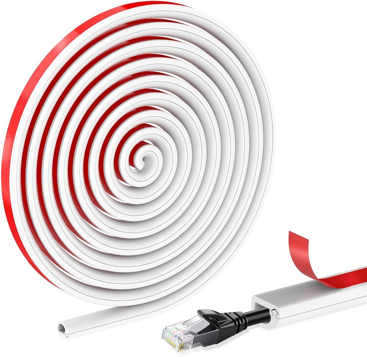 Trunking voor Elektrische Kabels 14x10mm, Mini Halve Cirkel Zijkant Open, 3M Kabelgoot met Lijm, Flexibele Draadbedekking voor Kabels op Muur en Vloer (Wit)