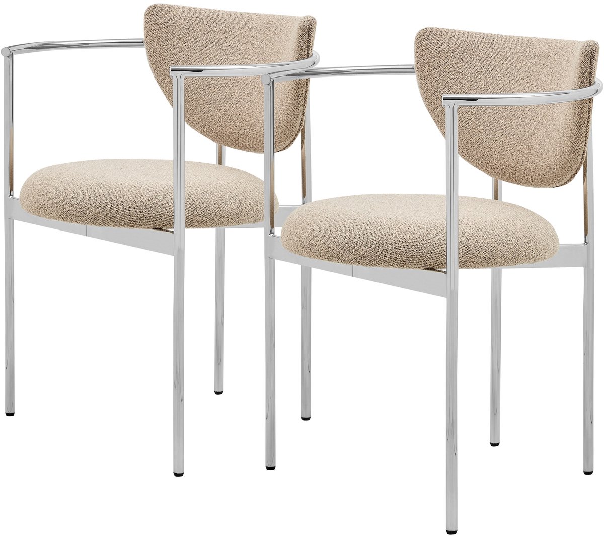 NJLYUHOME Home - Eetkamerstoel met armleuningen 2-stuks set - Bouclé stof in beige - Zwart metalen frame - Modern & comfortabel design