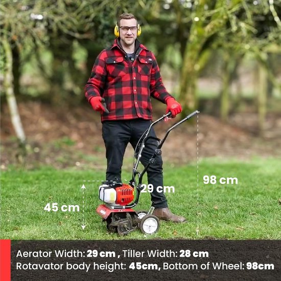 Benzine Tuinfrees - Motor cultivator Bodemwoeler - Bodem losmaken - Krachtige 52CC motor - 28cm werkbreedte - Zwart en Oranje van Merkloos	 — afbeelding 5