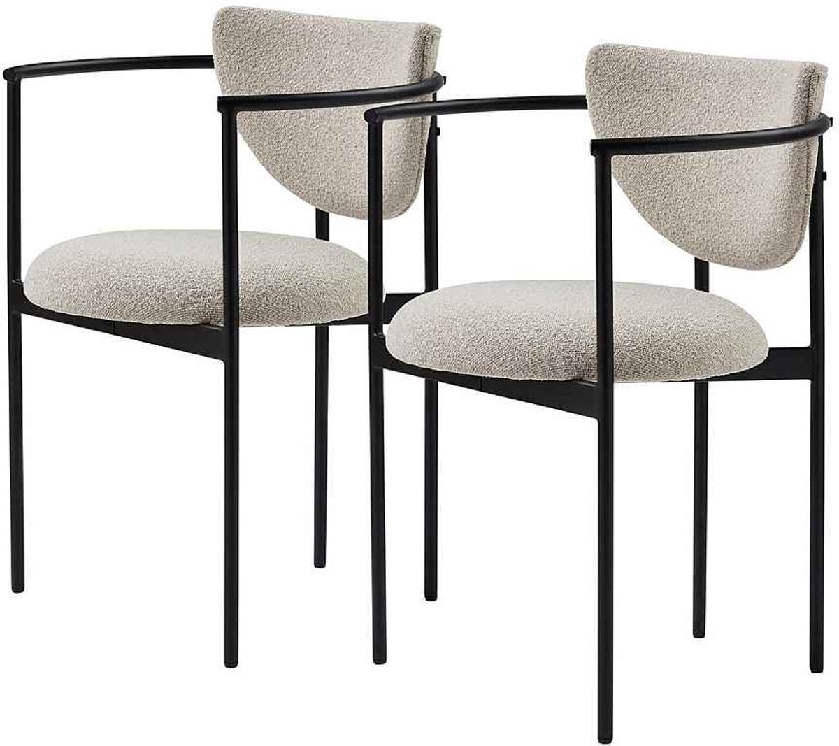 NJLYUHOME Home - Eetkamerstoel met armleuningen 2-stuks set - Bouclé stof in beige - Zwart metalen frame - Modern & comfortabel design