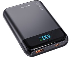 Siltcon® Ultra Compacte Powerbank 10000 mAh - 22.5W Snellader – USB-C / A - LED Indicatie - Noodpakket – Universeel voor Telefoons, Tablets & Meer– 2 Poorten - Zwart