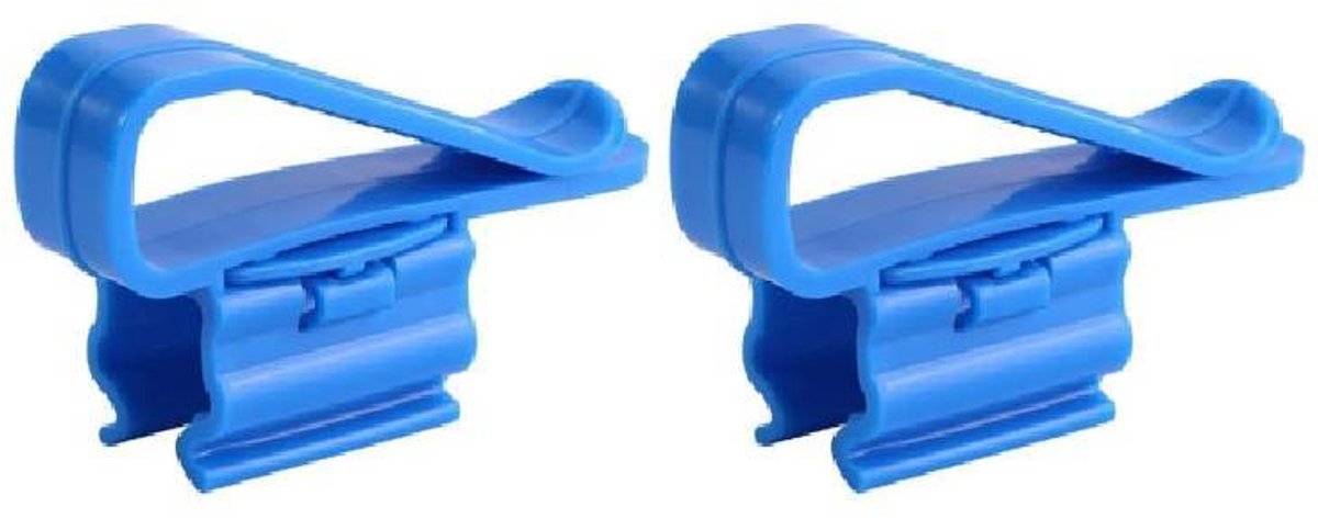 Blauwe plastic slanghouders voor aquariumfilters - set van 2 - met pompklem - voor reiniging en waterverversing - geschikt voor slangen van 8 tot 25 mm.