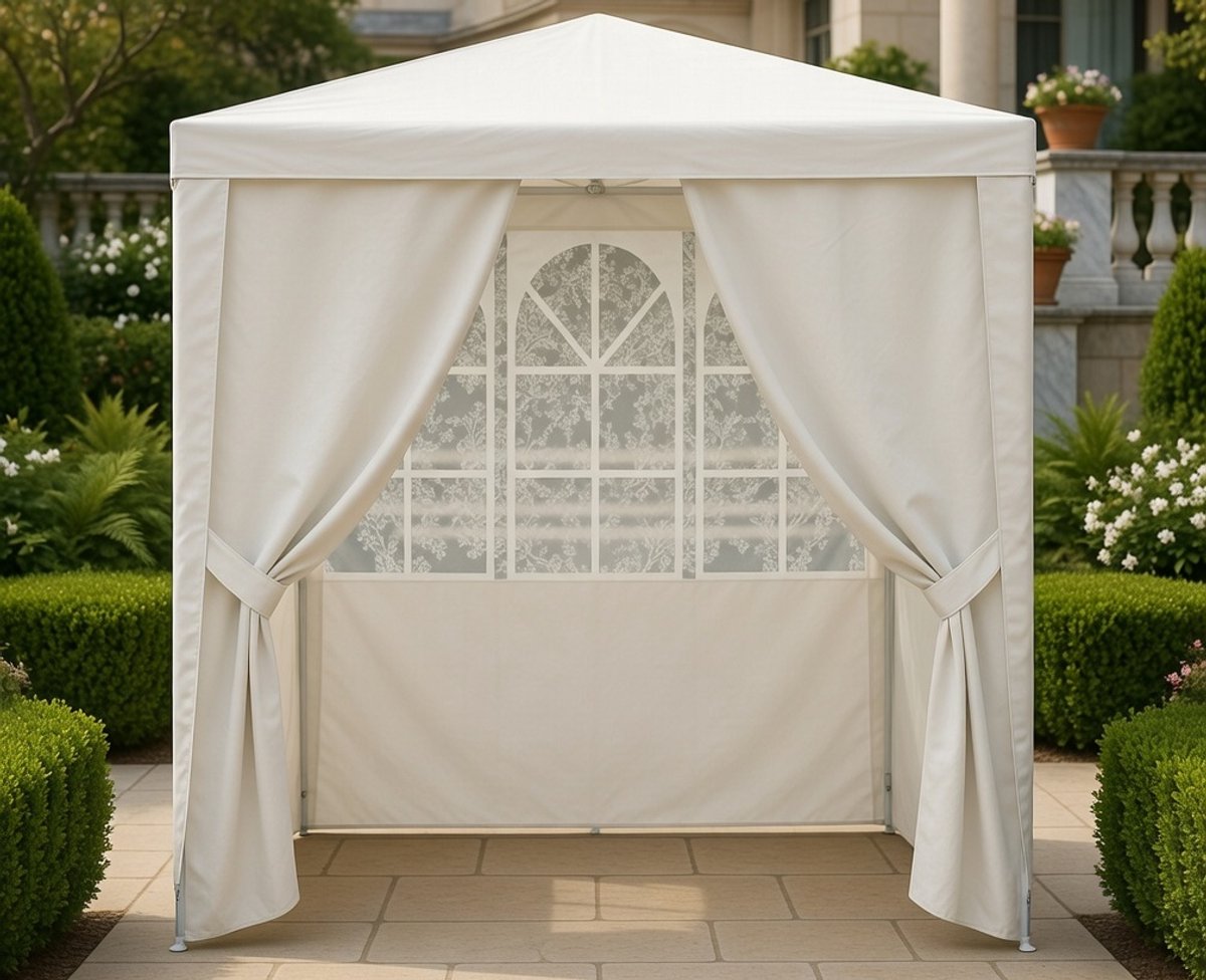 Premium Tuin Partytent met Zijwanden en Ramen – 2x2 m – Water- en UV-bestendig – Stevig Stalen Frame – Outdoor Feesttent, Paviljoen & Tuintent – medahomestore