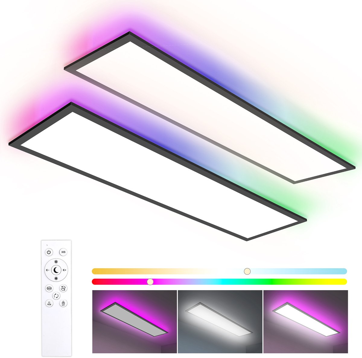 Oraymin LED Plafondlamp 120x30 cm Zwart-RGB Achtergrondverlichting-Dimbaar met Afstandsbed