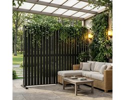 ACXIN Paravent - Weerbestendig Vrijstaand Tuinscherm van Sterk Metaal - Roestbestendig & Waterdicht Zwart Lamellen Scherm - Voor Tuin, Balkon, Terras & Scheidingswand
