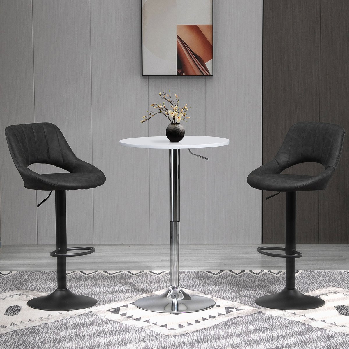 Wishdor Set Van 2 Barkrukken - Draaibaar, In Hoogte Verstelbaar En Met Voetsteun - Vintage Ontwerp - Voor Keuken En Woonkamer - Imitatieleer En Metaal - Grijs - 44 X 49 X 90-110 Cm