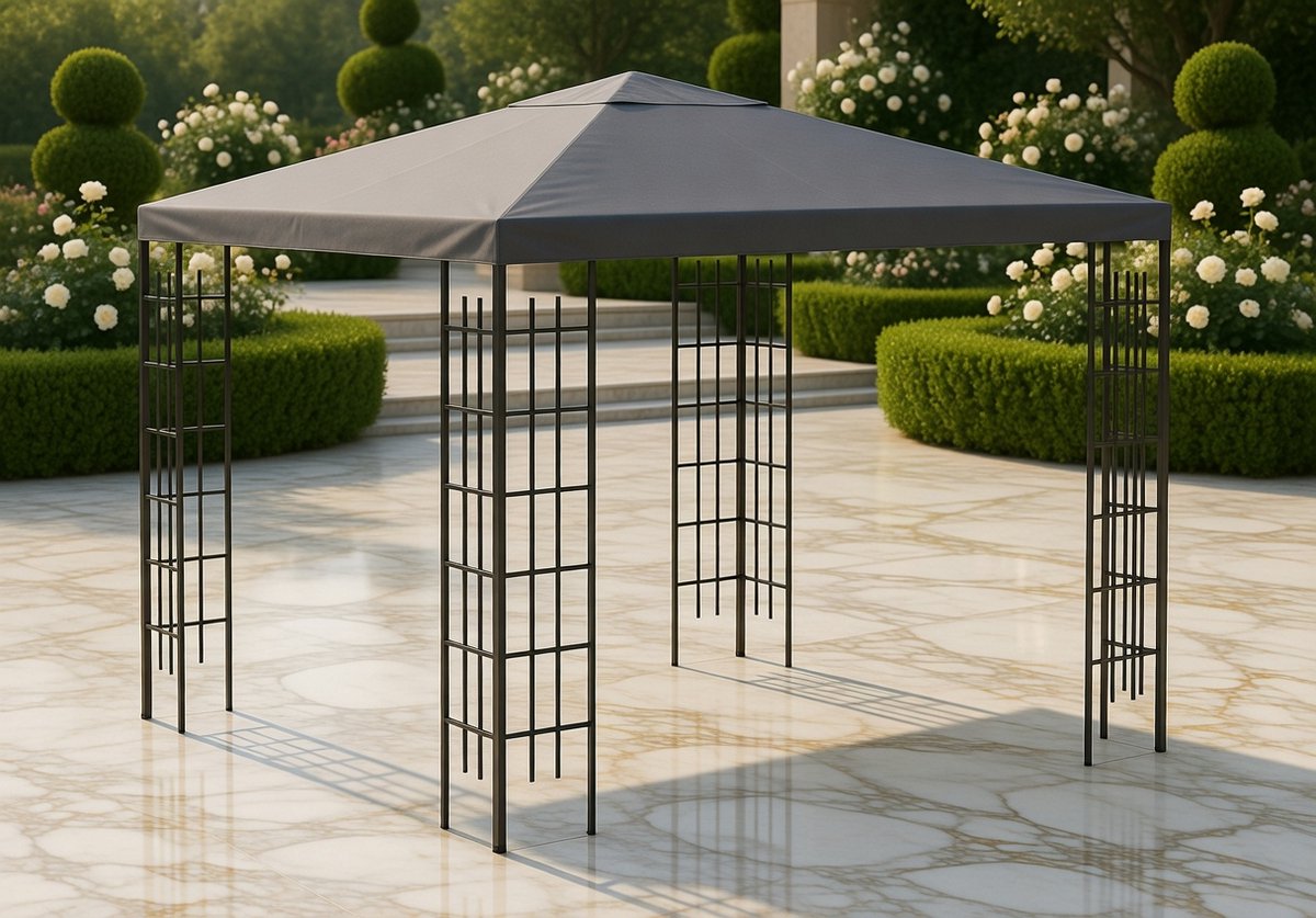 Premium Tuinpaviljoen 3x3m | Partytent met LED Verlichting, Waterbestendig en UV-Resistent | Stalen Frame & Polyester Dak | Ideaal voor Tuin, Terras & Balkon – MedahoMeStore