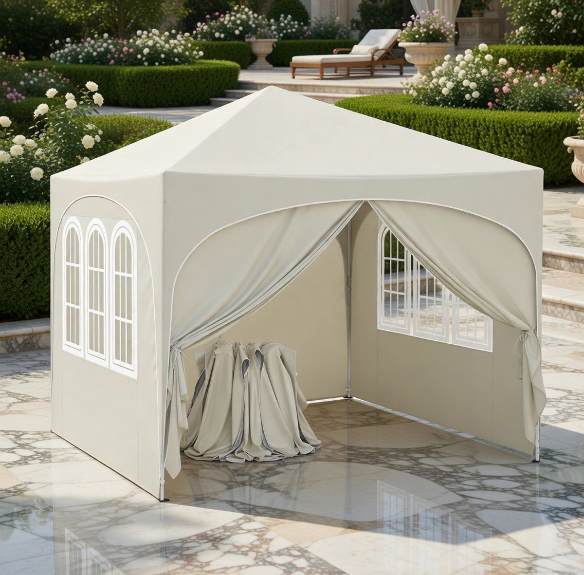 Luxe 3x3m Vouwpaviljoen met 4 Zijwanden – Waterafstotend & UV-bescherming 50+ – Verstelbaar Tuinpaviljoen Pop-up voor Tuin, Camping, Barbecue & Outdoor Evenementen – Inclusief Draagtas – Beige medahomestore