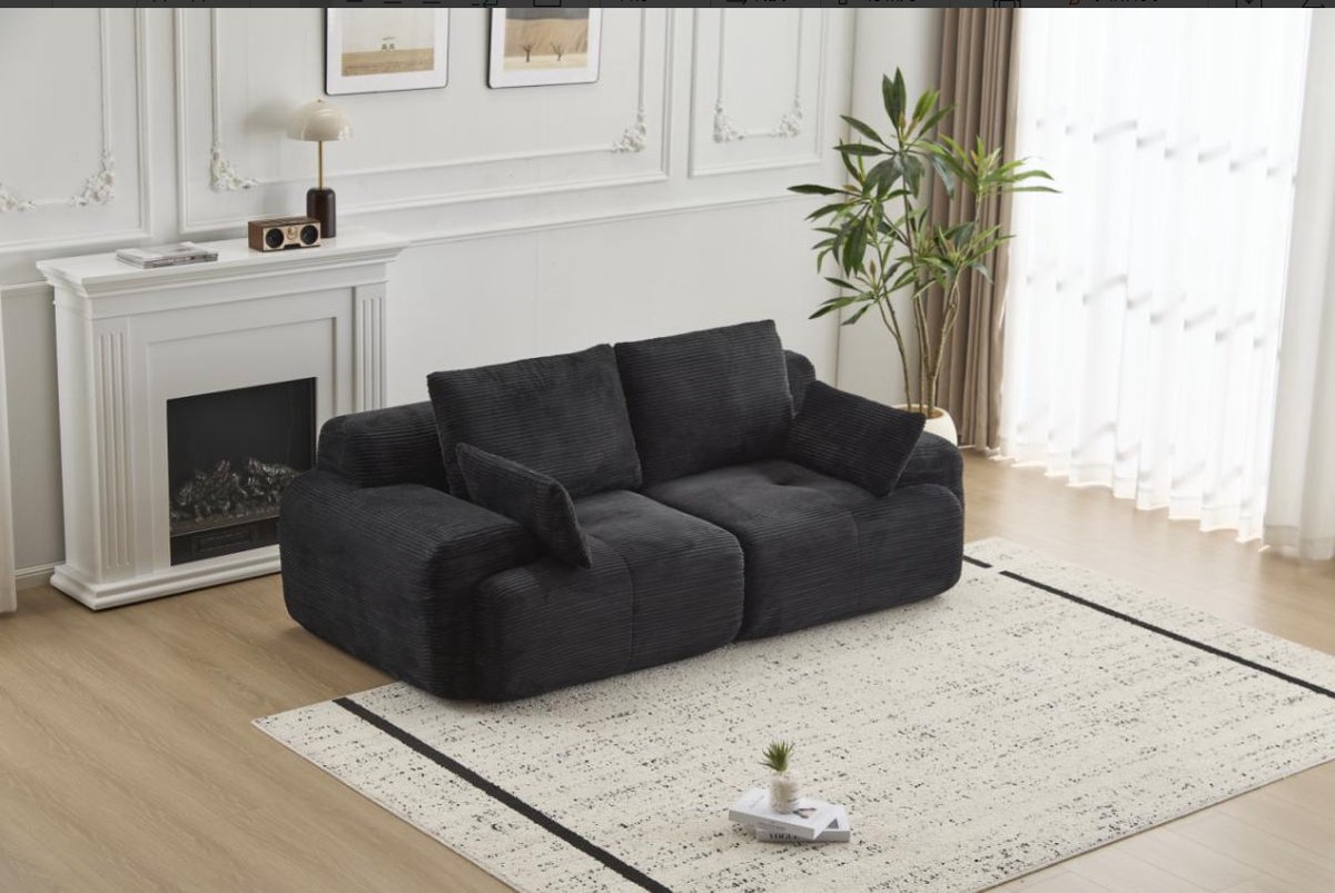 Multifunctionele Corduroy Slaapbank – Opvouwbaar met 2 Armleuningen – 2-in-1 Design – Geschikt voor 2 Personen – Direct Gebruiksklaar – Te Gebruiken als Logeerbed, Bank en Ligstoel – Woonkamer/Slaapkamer – Zwart