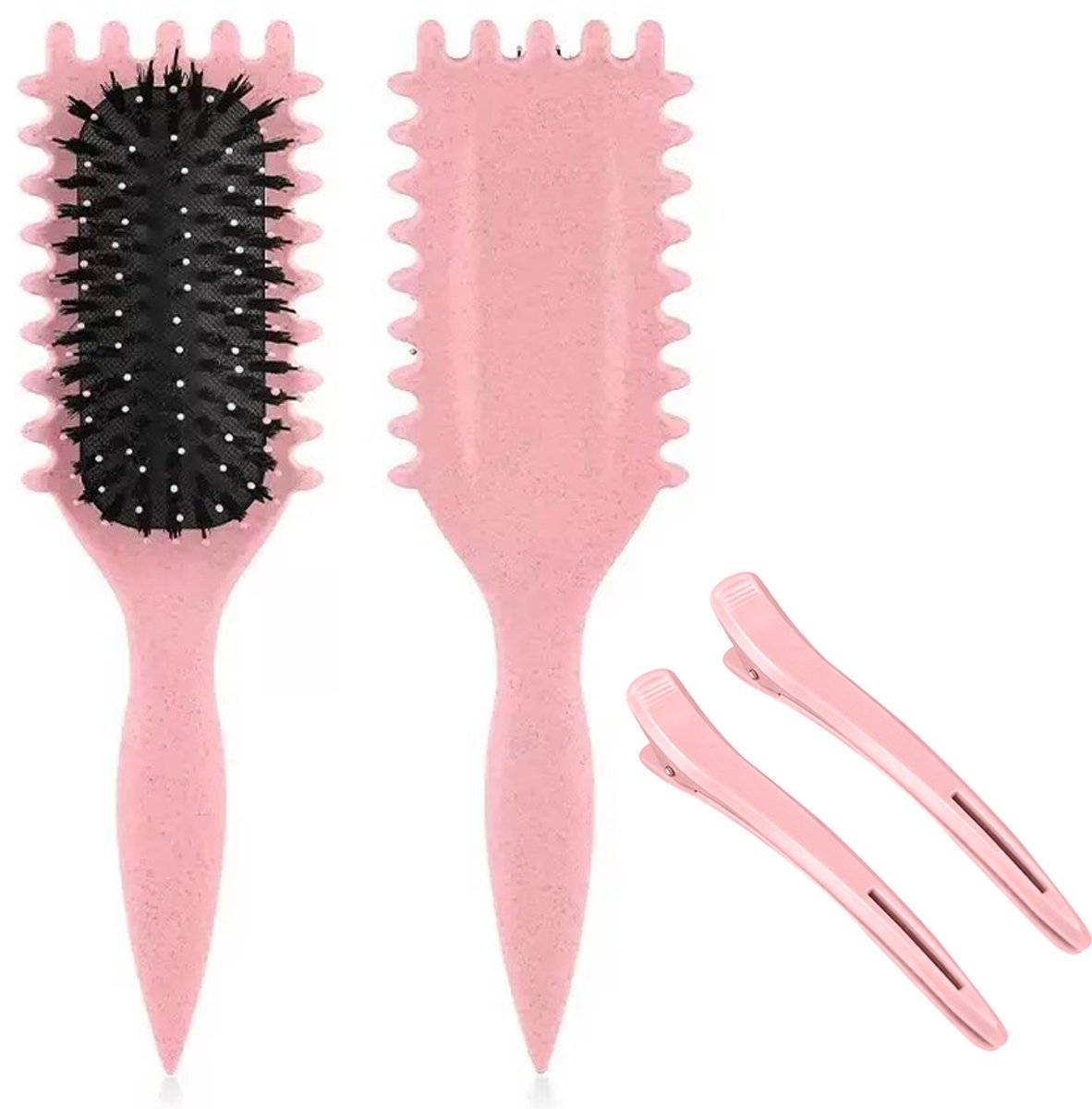 Curl Defining Brush - Anti-klit Haarborstel zonder Trekken - Krullen Borstel - Define - Krullenborstel - Haarborstel - 2 Stuks Haarclip-roze