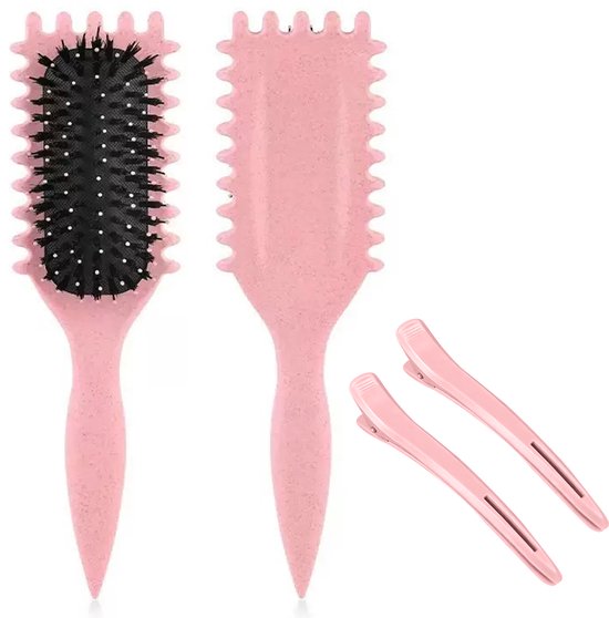 Curl Defining Brush - Anti-klit Haarborstel zonder Trekken - Krullen Borstel - Define - Krullenborstel - Haarborstel - 2 Stuks Haarclip-roze