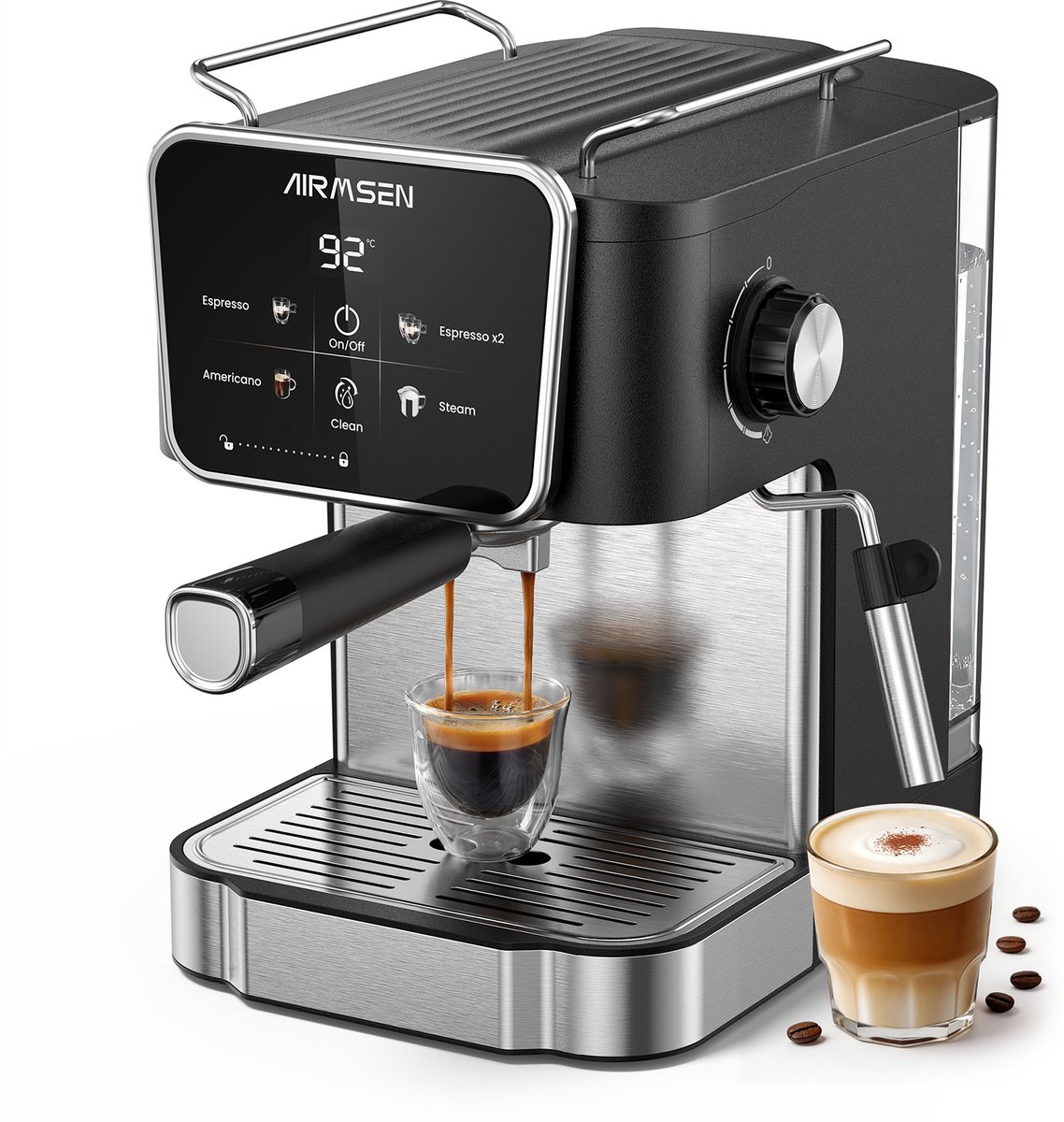 AIRMSEN Espressomachine 20 Bar - 850W - Stoompijpje - Touchscreen - 1,8L Waterreservoir - Espresso & Americano