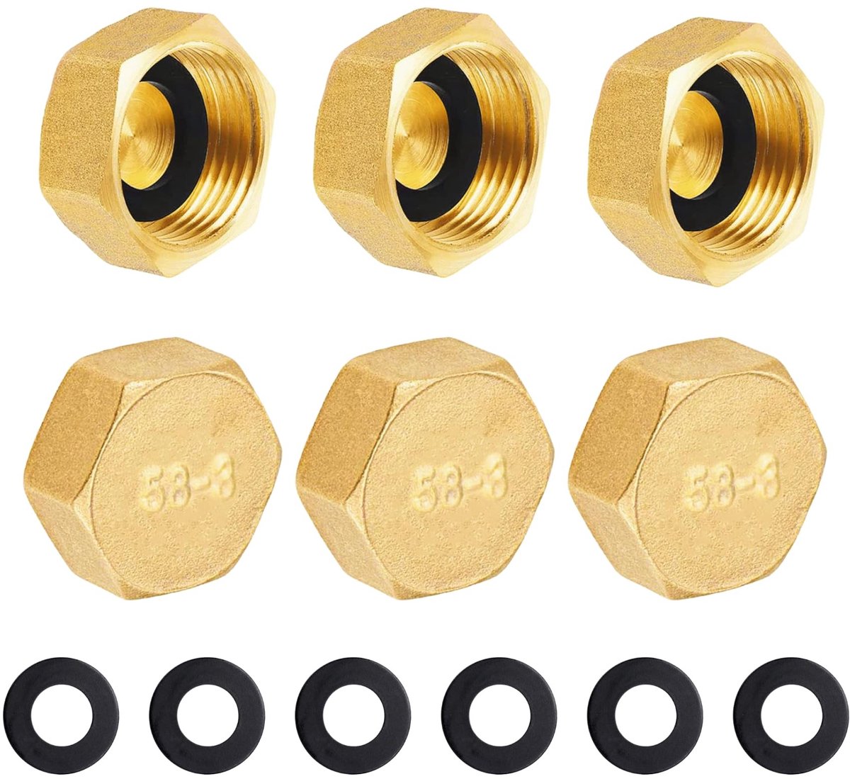 Cosensi - Brass Cap - 3/4 Inch Female Thread - Set van 6 - Hexagon Brass Cap - Duurzaam en betrouwbaar - Geschikt voor diverse toepassingen - Inclu...