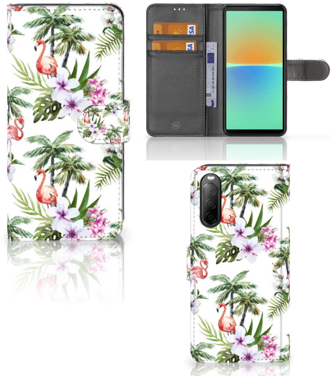 Sony Xperia 10 IV Telefoonhoesje met Pasjes Flamingo Palms