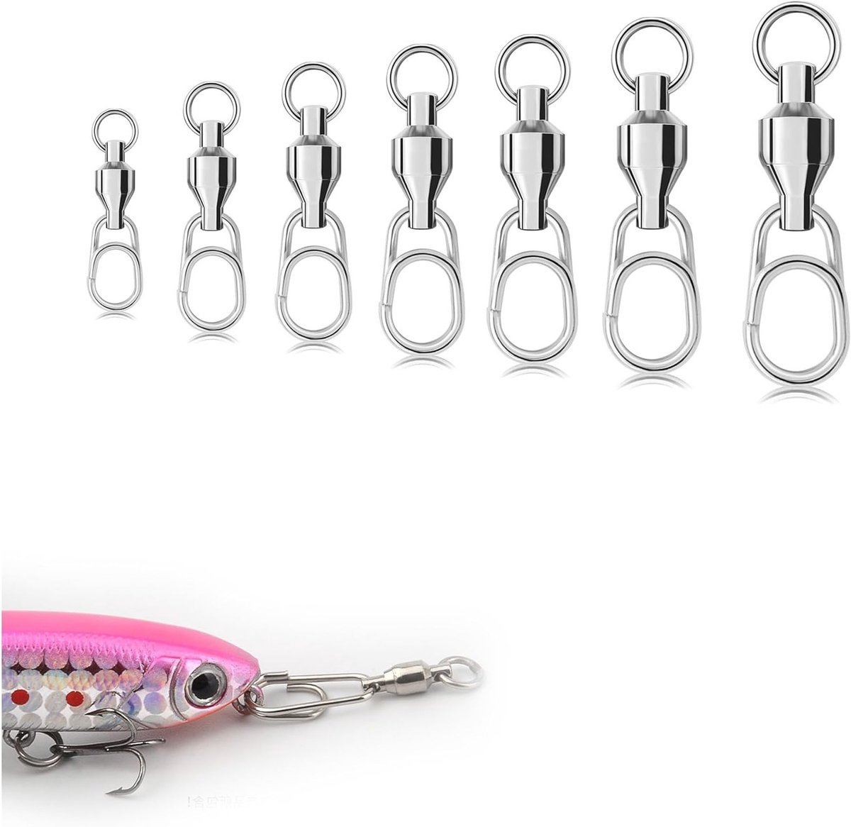 7-delige roterende ooghaken set, dubbelzijdige draaikoppelingen, ballagers, visaccessoires, bait connector, 304 roestvrij staal