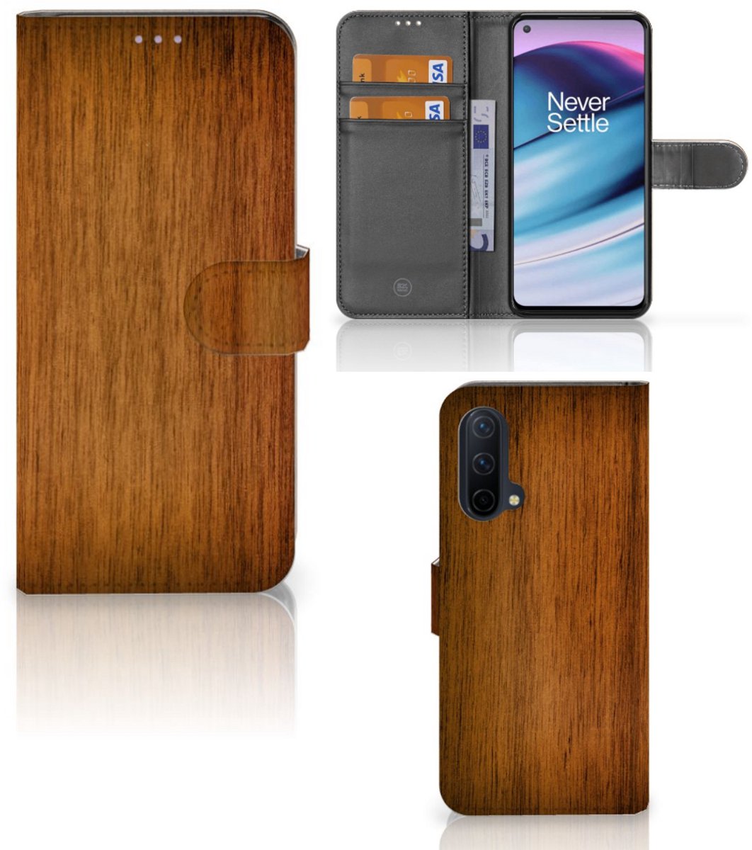 OnePlus Nord CE 5G Book Style Case Donker Hout