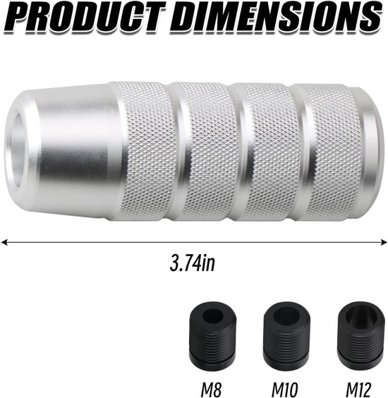 Schakelknop Auto - Versnellingspookknop Aluminium - Comfortabel Rijden - Universele Montage - 95 mm Lengte - Zilver — afbeelding 5