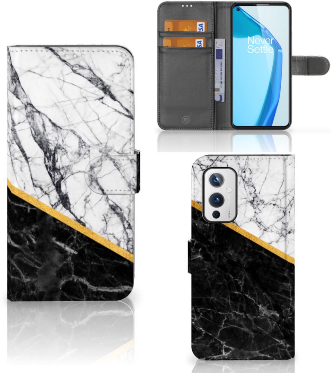 OnePlus 9 Bookcase Marmer Wit Zwart - Origineel Cadeau Man