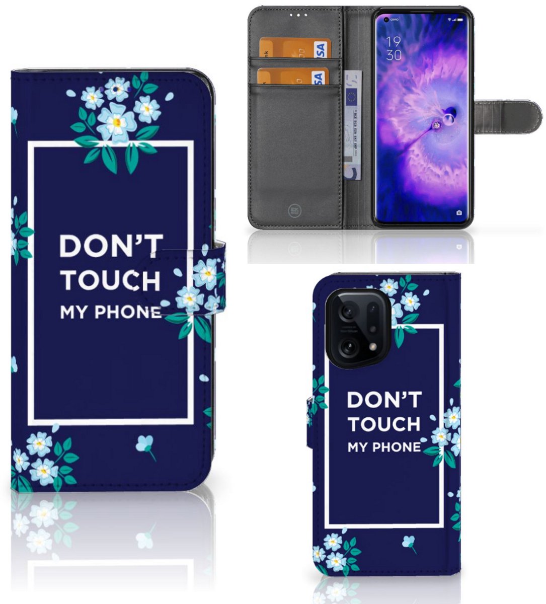 OPPO Find X5 Portemonnee Hoesje Flowers Blue DTMP