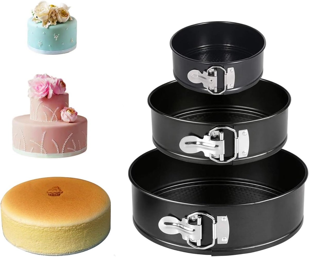 Set van 3 Cakevormen (4"/7"/9 Inch) - Antiaanbak Springvorm, Losse Bakplaat en Cheesecakevorm met Verwijderbare Bodem voor Perfecte Taarten