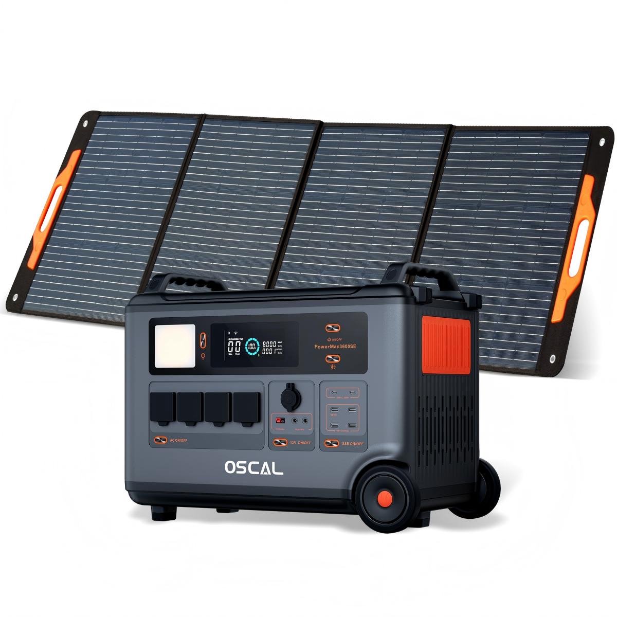 OSCAL PowerMax 3600SE Draagbare Zonnetank - 3600Wh+PM200 Plus Opvouwbaar Zonnepaneel 200W Draagbaar Energiestation