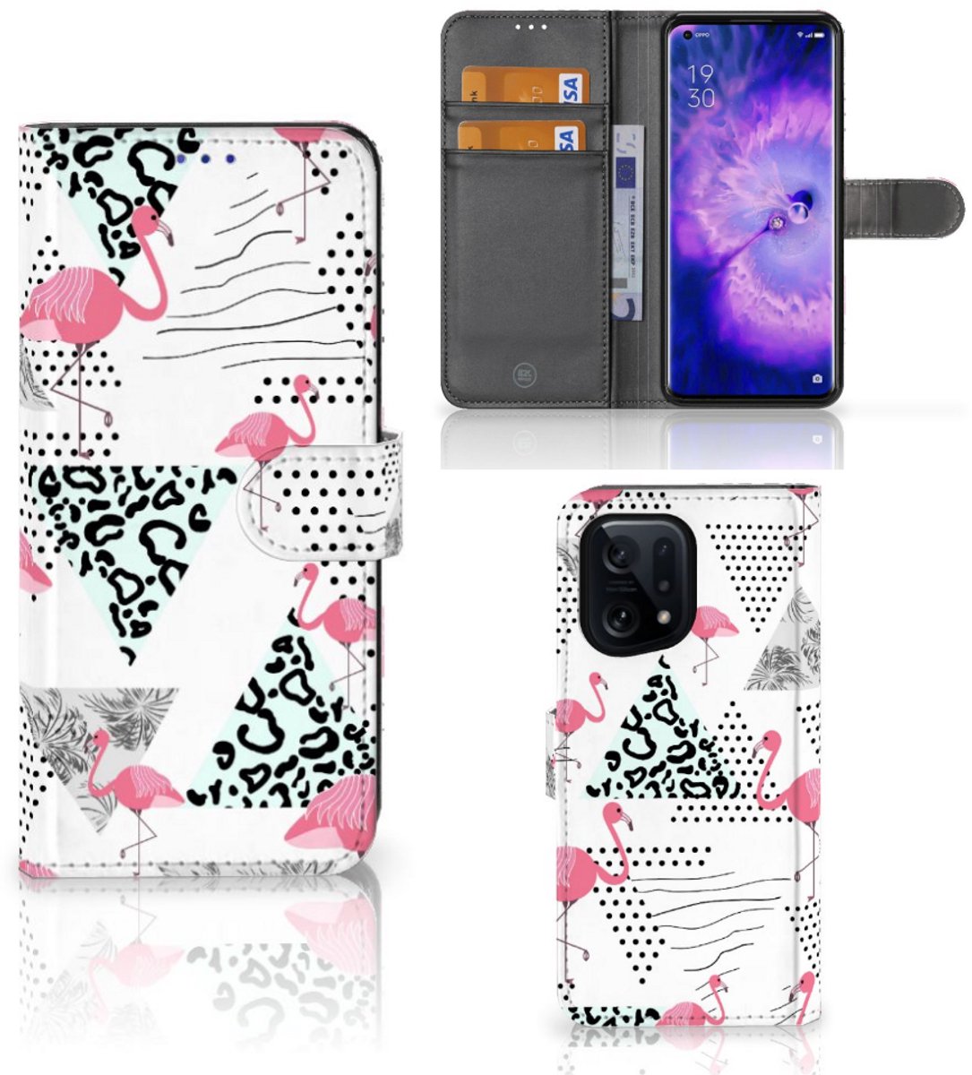 OPPO Find X5 Telefoonhoesje met Pasjes Flamingo Triangle