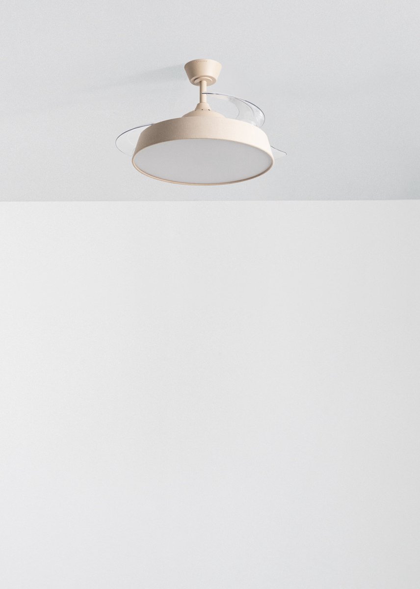 CREATE - Stille plafondventilator 40W (Ø107 cm) met intrekbare bladen en LED-licht - Controller voor wandmontage - WIND CLEAR CONTOUR