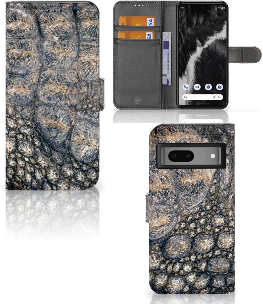 Google Pixel 7 Telefoonhoesje met Pasjes Krokodillenprint