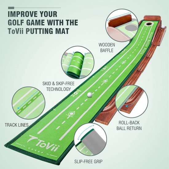 Putting Green - Golf Mat - Golf Oefenen - Automatische Bal Retour - 250 x 250 cm - Groen — afbeelding 2
