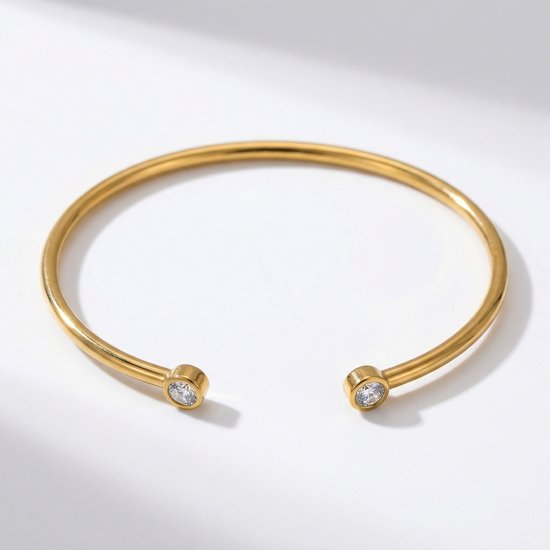 Lundholm Fem Bracelet Femme Couleur Or – Acier Inoxydable Premium 2.5 Micron Plaqué Or PVD – Bracelet Ouvert avec Pierres de Zircone – Bracelet Couleur Or Luxueux et Élégant – Design Scandinave