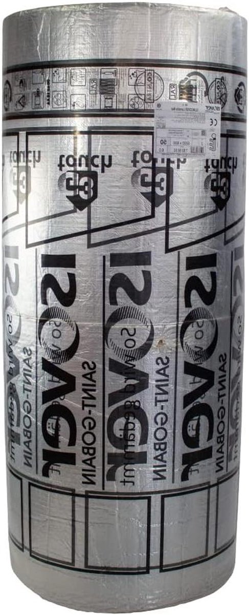 Glaswol isolatiemat - Isolatiewol mat - Warmte geluid brandbeveiliging - Eenzijdig aluminium gelamineerd - 6 vierkante meter - Aluminium