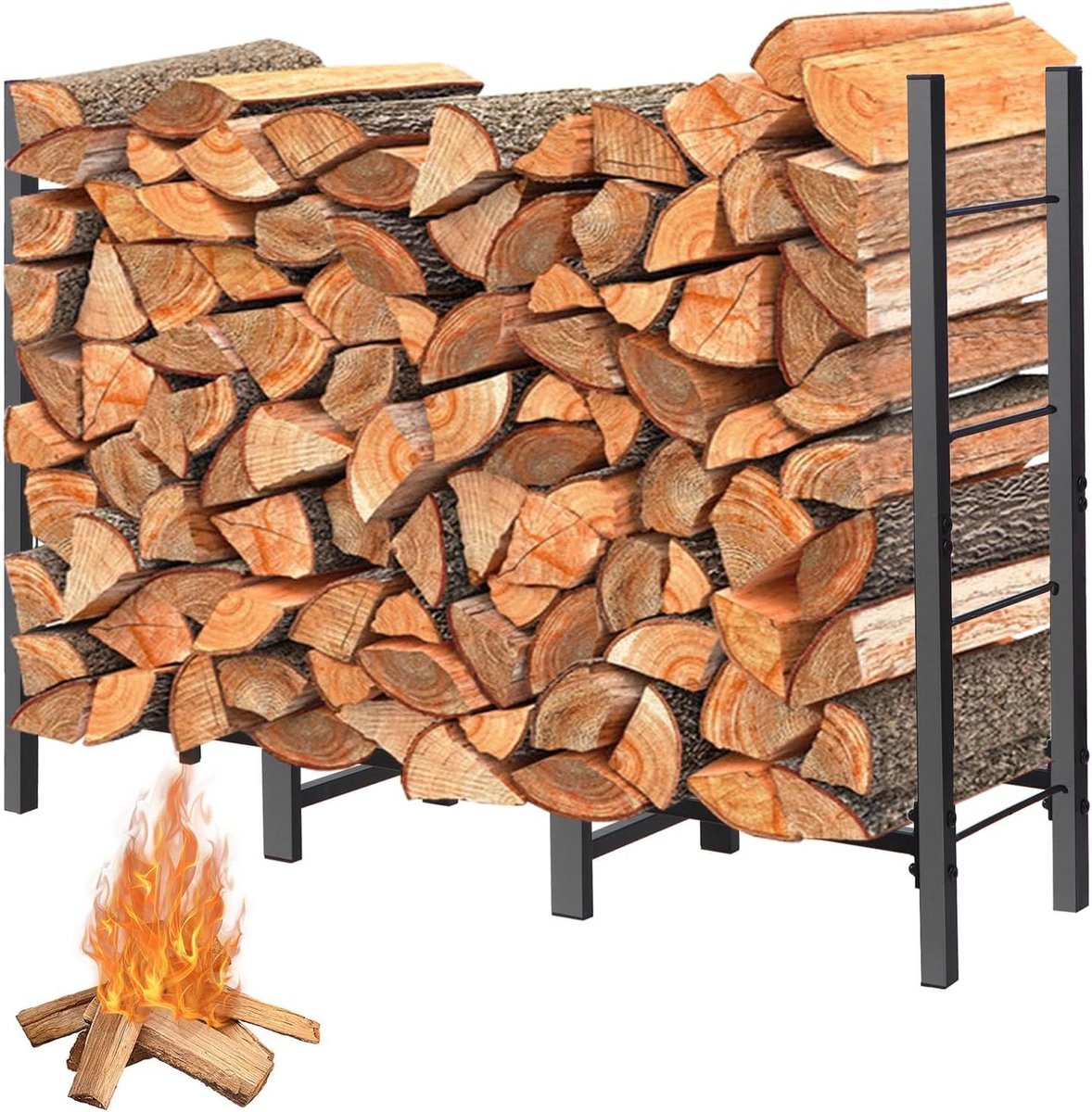 Houtrek Buiten Binnen - Houtopslag Staander - Haardhout Opslaan - Verstelbare Lengte - 1.2m x 0.6m - Zwart