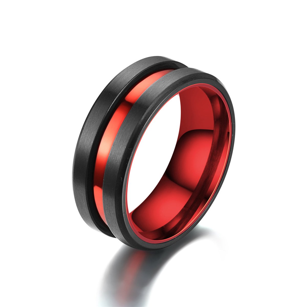 Walletstreet Wolfraam Band ring- RVS edelstaal-kleur-zwart\rood motief -voor mannen en vrouwen-cadeau-Ideale geschenk