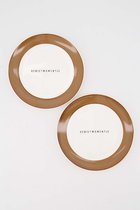 Zusss Set Van 2 Gebaksbordjes 'Genietmomentje' In Het Bruin - Verjaardag - Cadeau Dames - Keramiek - White / Brown - Ø14,5X1,5Cm